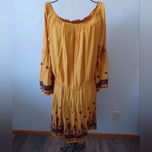 NWT EARTHBOUND Mustard Color Boho Long Sleeve Dress